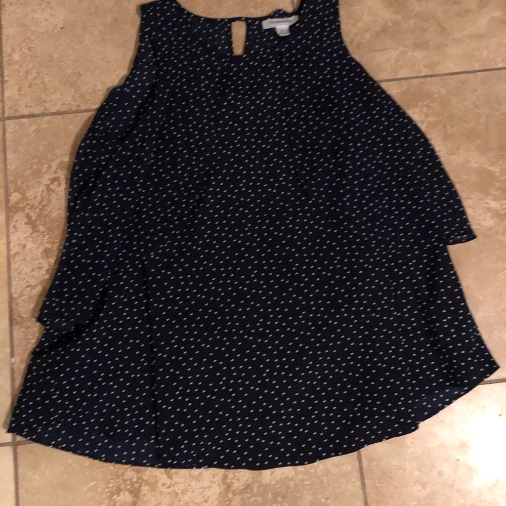 navy and white polka dot maternity shirt